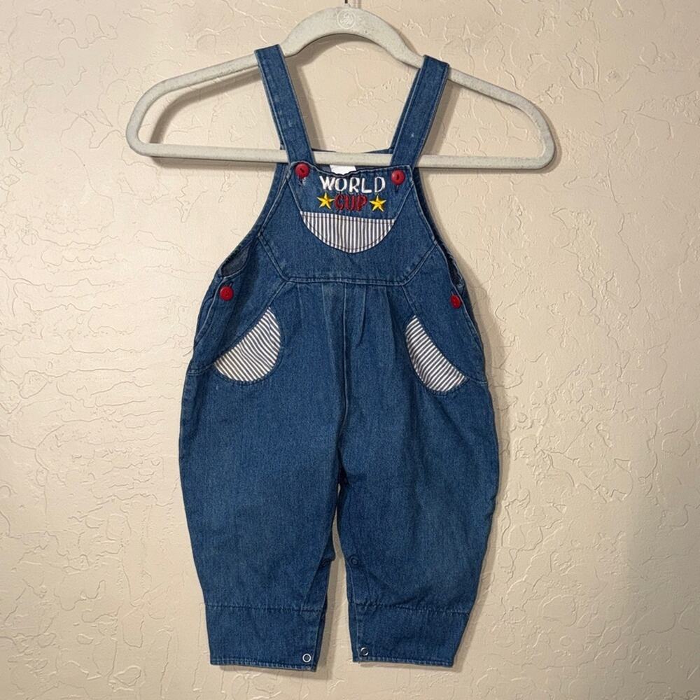Vintage chambray World Cup toddler overalls embroidered snap closure no tag